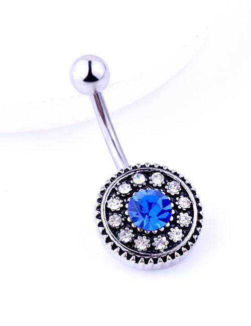 P105 Silver Royal Blue Rhinestone Belly Button Ring - Iris Fashion Jewelry