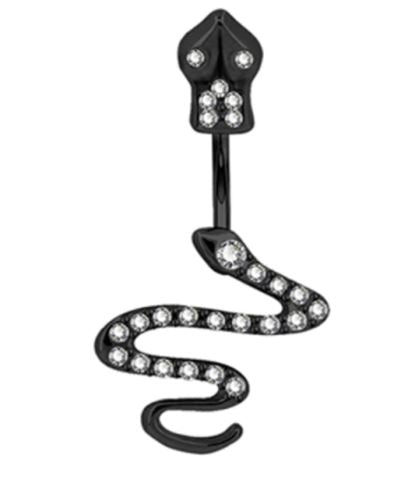 P31 Black Rhinestone Snake Belly Button Ring - Iris Fashion Jewelry