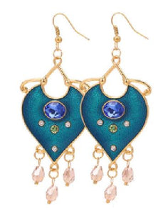 E206 Gold Blue Baked Enamel Bead Tassel Earrings