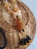 AZ486 Brown Geometric Glass Long Bead Necklace With Free Earrings