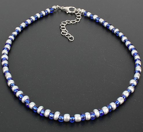 AZ1051 Silver Blue & Silver Seed Bead Choker Necklace with FREE Earrings