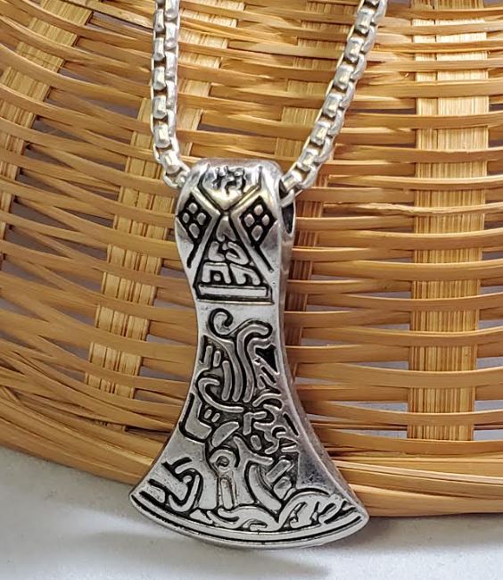 AZ542 Silver Viking Axe Pendant Necklace with FREE EARRINGS