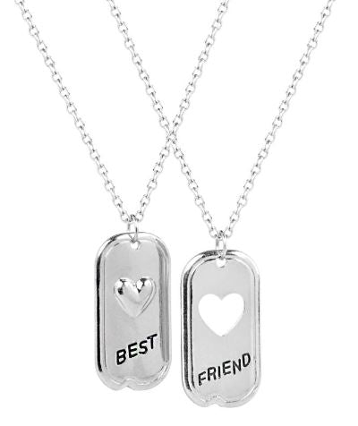 N2051 Silver Best Friend Heart Friendship Necklace 2 NECKLACES with FREE EARRINGS