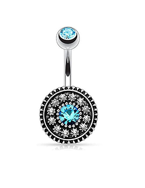 P89 Silver Light Blue Rhinestone Gem Ball Belly Button Ring - Iris Fashion Jewelry