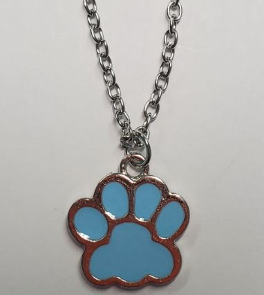 N243 Silver Light Blue Paw Print Necklace with FREE Earrings - Iris Fashion Jewelry