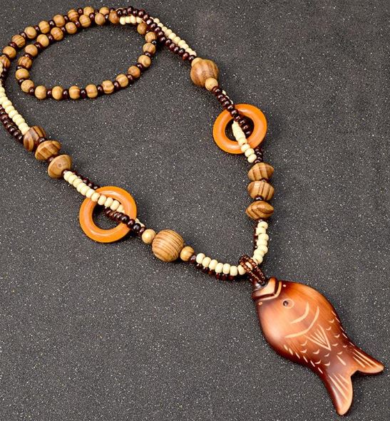 AZ1016 Wooden Fish Necklace with FREE Earrings