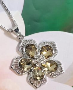 AZ642 Silver Champagne Gemstone Flower Necklace with FREE EARRINGS