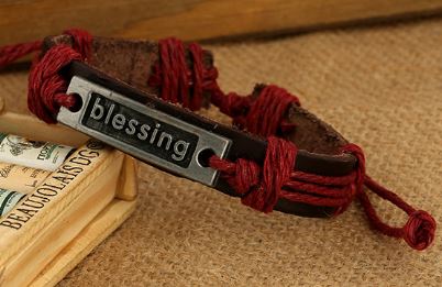 *B511 Red Cord Brown Leather Blessing Bracelet - Iris Fashion Jewelry