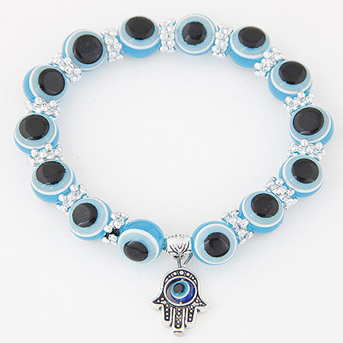 B500 Silver Blue Bead Buddhist Hand Bracelet - Iris Fashion Jewelry