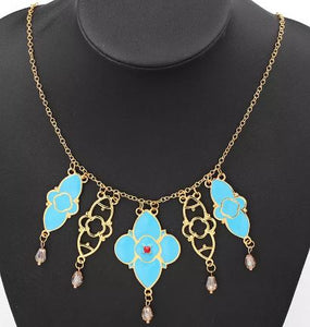 AZ574 Gold Blue Baked Enamel Necklace with FREE EARRINGS