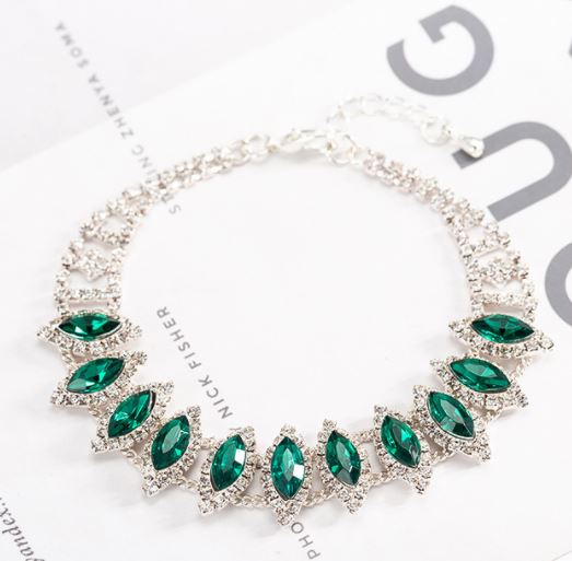 B1278 Silver Green Gemstone Rhinestone Bracelet - Iris Fashion Jewelry