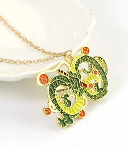 AZ766 Gold Green Cartoon Dragon Necklace with FREE EARRINGS