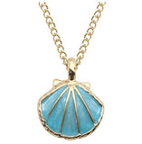 N316 Gold Blue Shimmer Seashell Necklace with Free Earrings