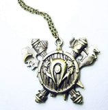 N514 Gold Double Axe Pendant Necklace
