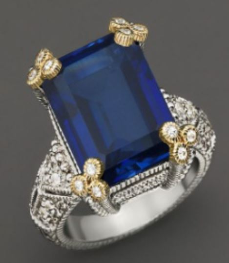 R664 Silver Square Blue Gemstone Rhinestone Ring - Iris Fashion Jewelry