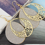 *E98 Gold Filigree Silver Glitter Metal Earrings - Iris Fashion Jewelry