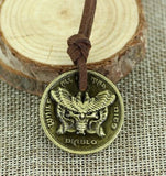 AZ616 Gold Video Game Coin on Leather Cord Necklace with FREE EARRINGS