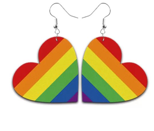 E966 Silver Rainbow Pride Heart Leather Earrings - Iris Fashion Jewelry