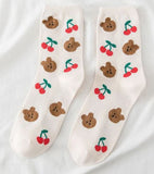 SF579 Peach Teddy Bear Cherry Socks - Iris Fashion Jewelry