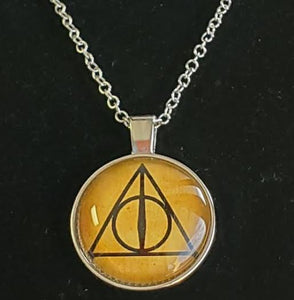 AZ541 Silver Deathly Hallows Dome Necklace with FREE EARRINGS