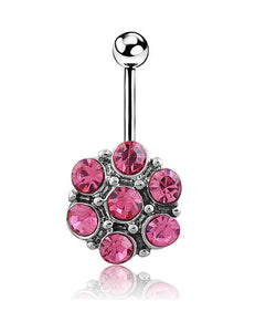 P126 Silver Pink Rhinestone Belly Button Ring - Iris Fashion Jewelry