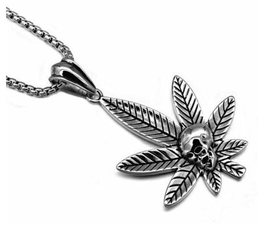 AZ1162 Silver Pot Leaf Pendant Necklace with FREE EARRINGS