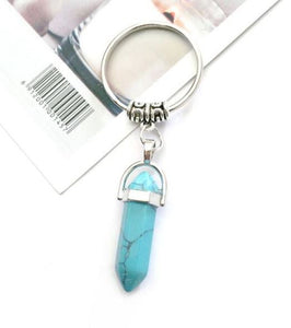 K141 Silver Turquoise Crackle Natural Stone Keychain - Iris Fashion Jewelry