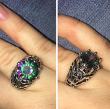 R08 Silver Iridescent Gemstone Ring - Iris Fashion Jewelry