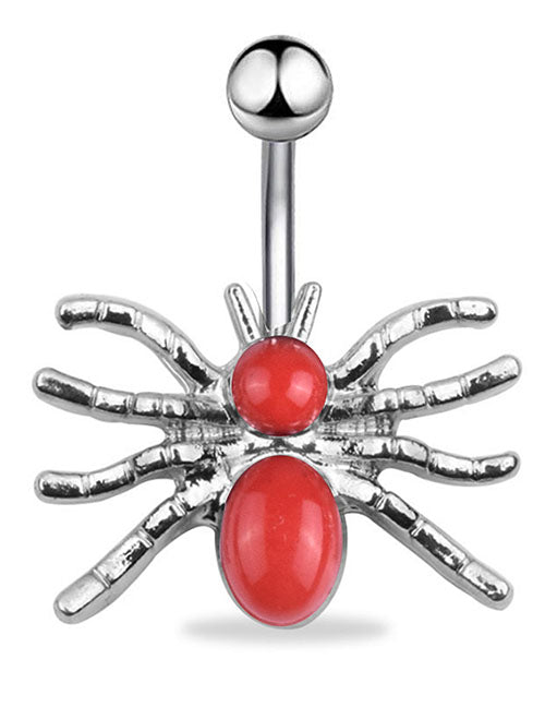 P95 Silver Red Spider Belly Button Ring - Iris Fashion Jewelry