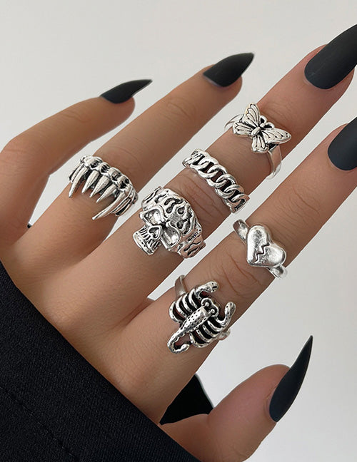 RS87 Silver Color 6 pc. Ring Set - Iris Fashion Jewelry
