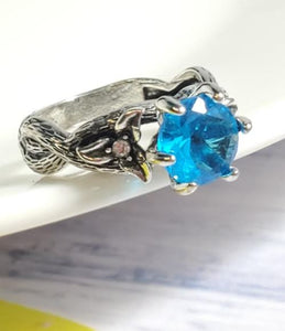 R300 Silver Blue Gemstone Vine Design Ring - Iris Fashion Jewelry