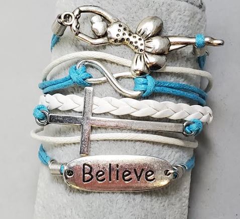 B1295 Turquoise Cross Believe Ballerina Leather Layer Bracelet - Iris Fashion Jewelry