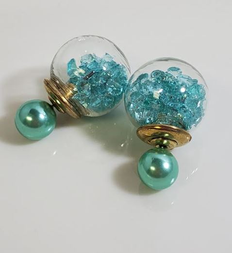 AZ1441 Aqua Gem Filled Ball Earrings