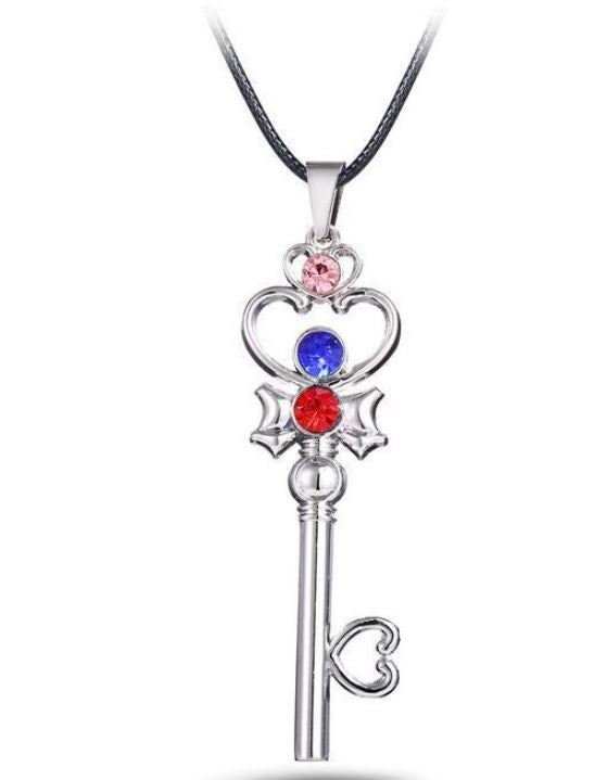 AZ631 Silver Heart Key on Leather Cord Necklace with FREE EARRINGS