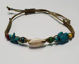 *B21 Turquoise Starfish & Sea Turtle Sea Shell Multi Color Bead Bracelet - Iris Fashion Jewelry