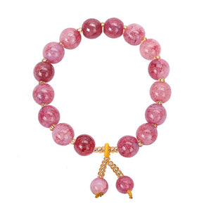 B1267 Pink Crackle Glass Bead Bracelet - Iris Fashion Jewelry