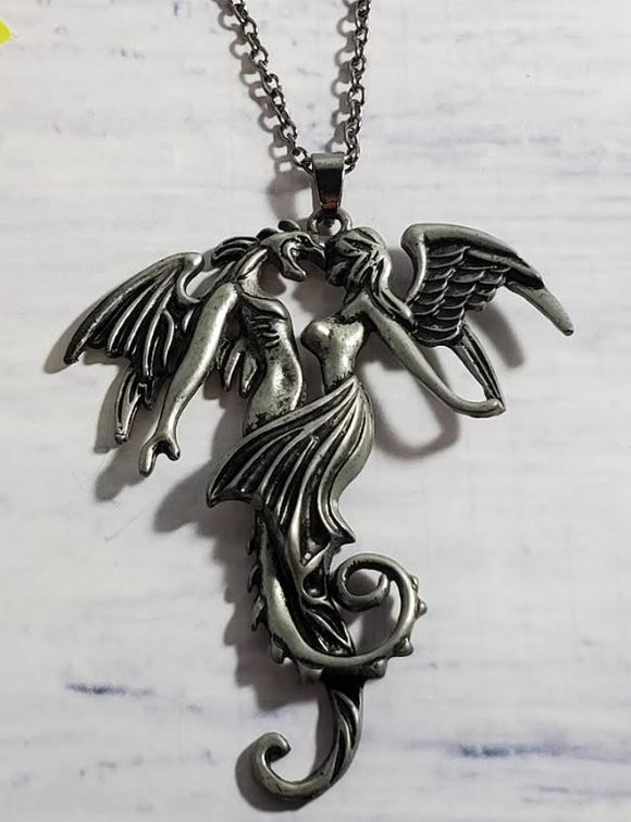 AZ244 Silver Devil & Angel Necklace with FREE EARRINGS