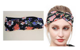 H604 Navy Blue Floral Print Cross Knotted Head Band