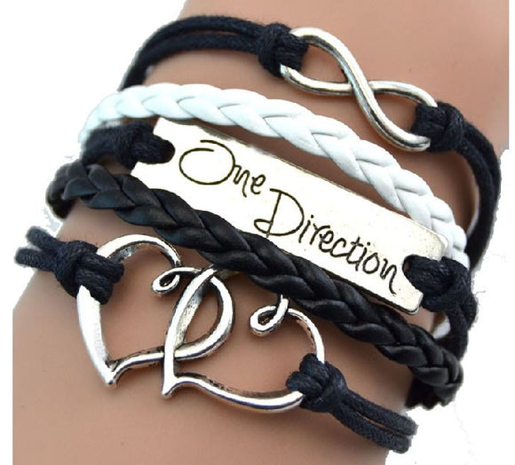 B257 Black & White One Direction Faith Heart Leather Bracelet - Iris Fashion Jewelry