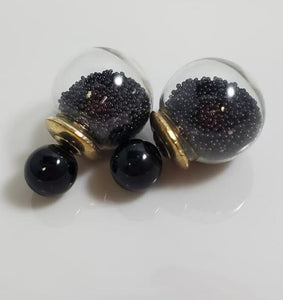 AZ1303 Black Bead Filled Double Ball Earrings