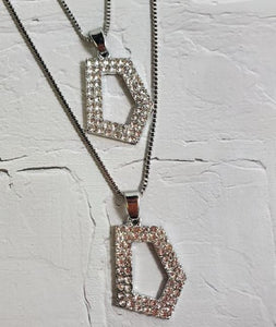 AZ1227 Silver Rhinestone Geometric Necklace with FREE Earrings