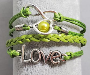 AZ263 Lime Green Love Heart Infinity Leather Layer Bracelet