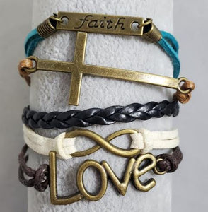 AZ1186 Faith Love Cross Infinity Layer Leather Bracelet