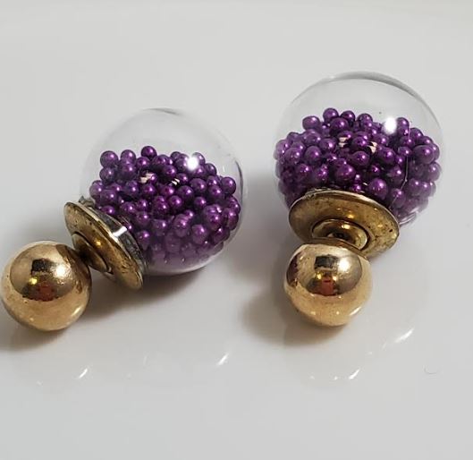 AZ1304 Gold Purple Ball Filled Double Ball Earrings
