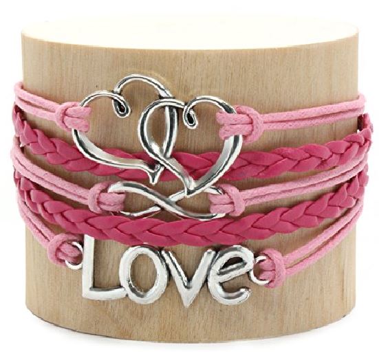 B365 Pink Heart Infinity Love Leather Bracelet - Iris Fashion Jewelry