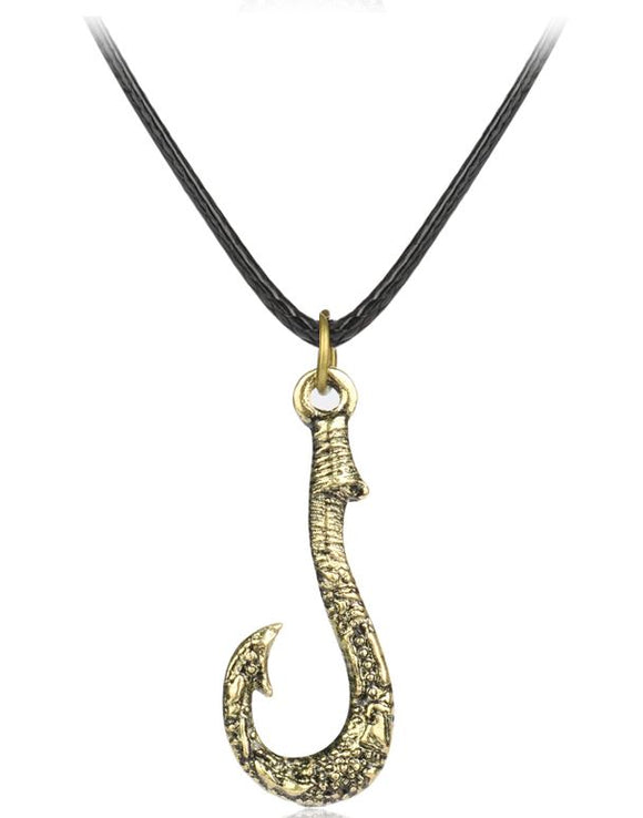AZ76 Gold Fish Hook on Rubber Cord Necklace with FREE Earrings - Iris Fashion Jewelry