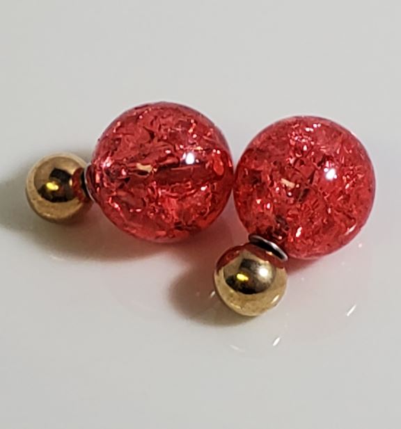 AZ1520 Gold Red Ice Breaker Double Ball Earrings