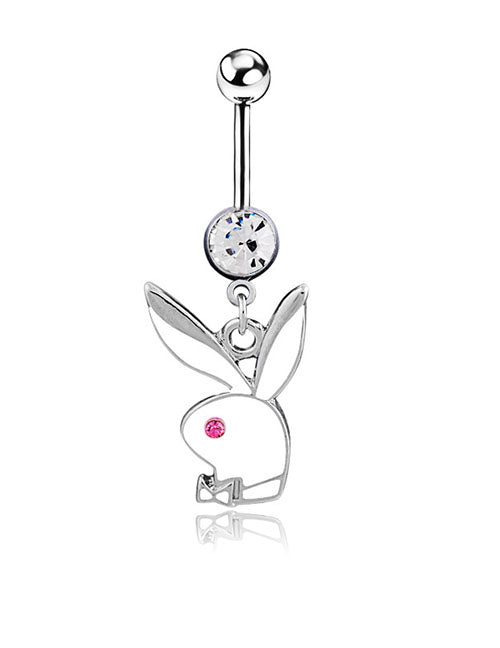 P151 Silver White Enamel Bunny Rabbit Belly Button Ring - Iris Fashion Jewelry