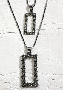 AZ640 Gun Metal Gray Rhinestone Rectangle Necklace with FREE Earrings