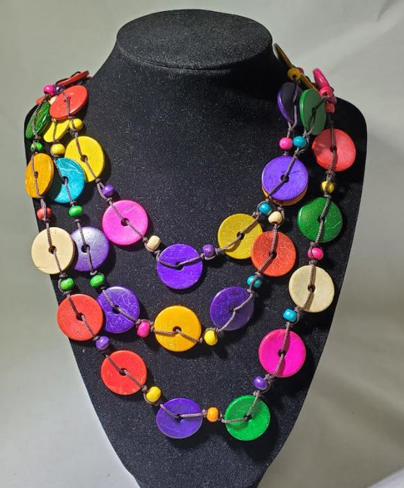 N1848 Colorful Wooden Disks Necklace with FREE EARRINGS - Iris Fashion Jewelry